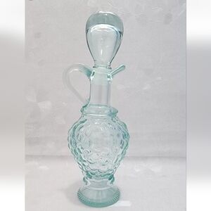 Vintage Vetreria Etrusca Green Glass Cruet w/Lid 200cc Oil/Vinager Bottle 9"